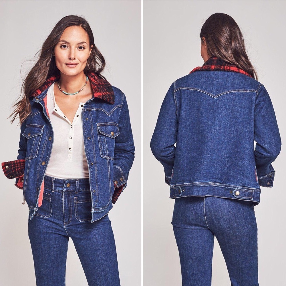 Faherty Andie Buffalo Plaid Denim Fleece Jacket